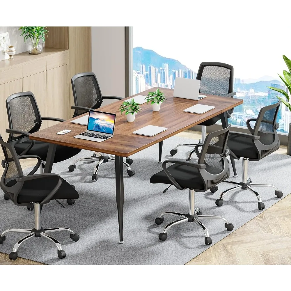 

6FT Conference Table, Rectangular Meeting Room Tables, Modern Industrial Seminar Table Boardroom Desk with Metal Legs for Office