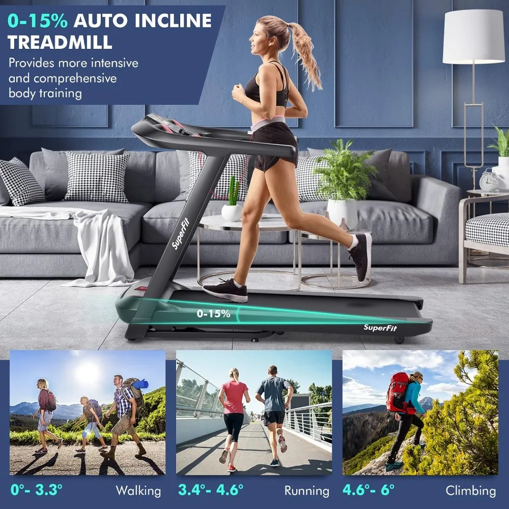 Folding Treadmill 15% Auto Incline Electric Running Machine APP Control 20 Programs LED Screen Home Office, Custom