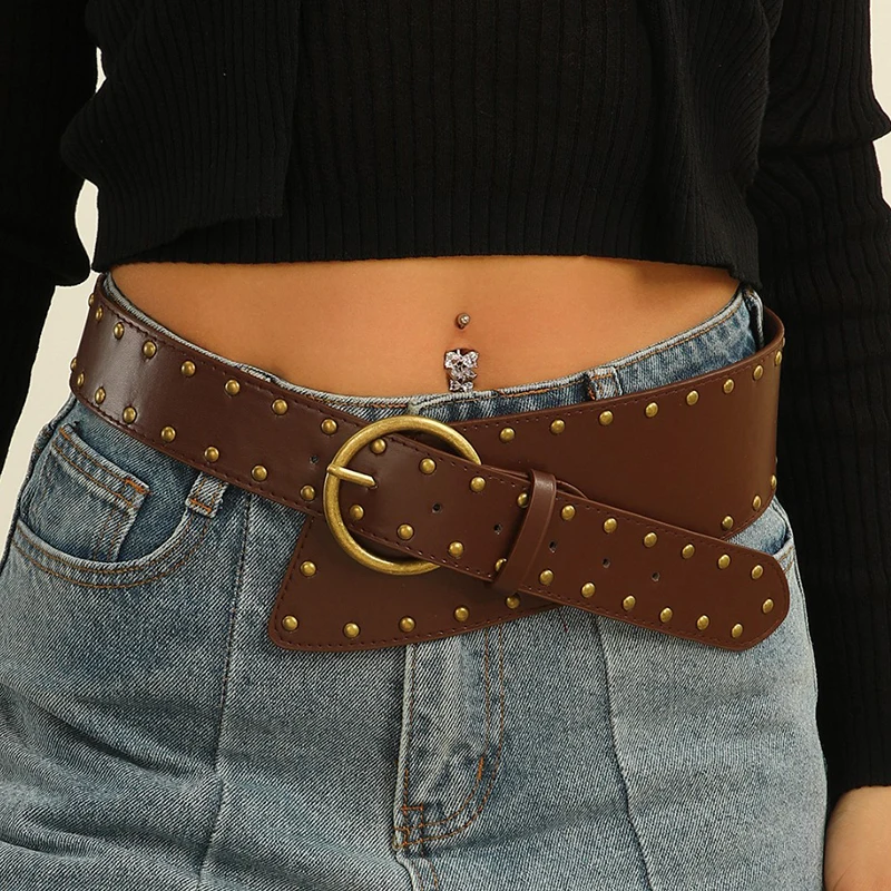 2026 High Quality Ladies Corset Rivet Irregular Belt Wide Girdle Dress Coat Suit Decoration Belts for Women Luxury Designer