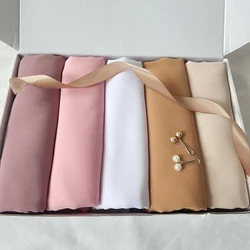 5pcs/Box Premium Chiffon Hijabs Solid Color Plain Scarf Muslim Shawls Headscarf Headband Turban Echarpe Foulard Luxury Hijab Box