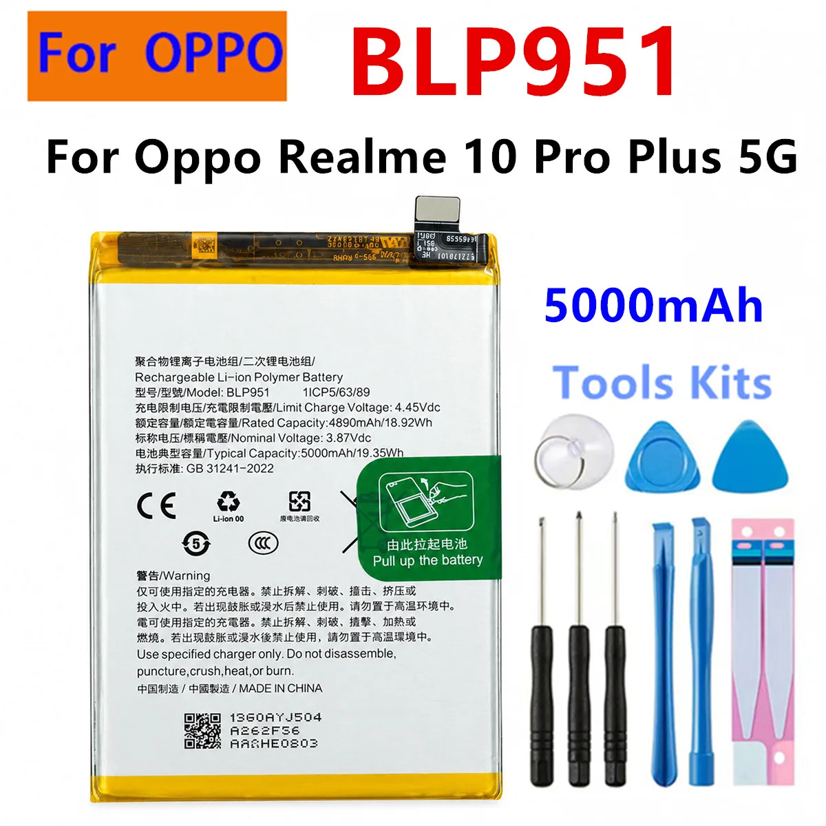 BLPA43 BLP951 BLP935 BLPA59 BLPB49 Bateria do OPPO OnePlus Realme 13 10 Pro Reno 8T 12 12F 13 Pro Reno 14 14C Realme C63 Q5 — zdjęcie produktu 6
