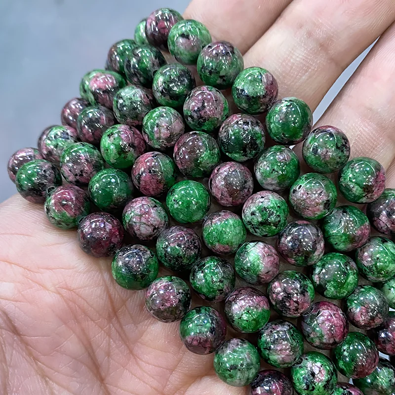Natural Epidote Zoisite Tourmaline Stone Round Loose Beads Diy Bracelet Necklace for Jewelry Findings 15