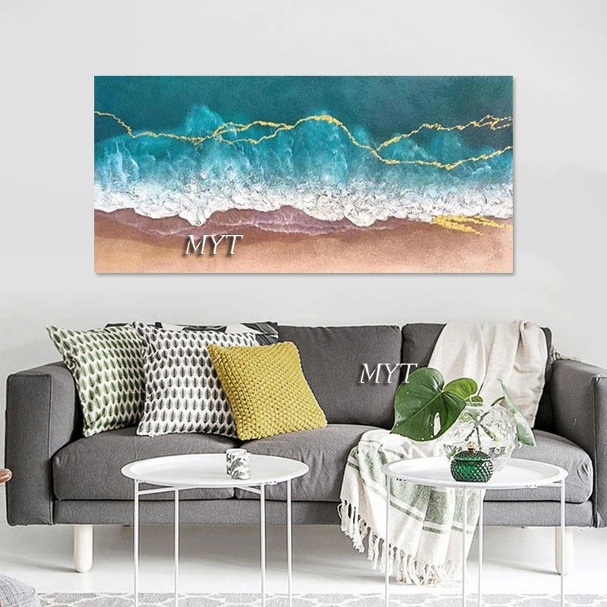 Thick Acrylic Sea Wave Abstract Oil Paintings Heavy Texture Canvas Art Wholesale Large Living Room Wall Pictures Home Decoration