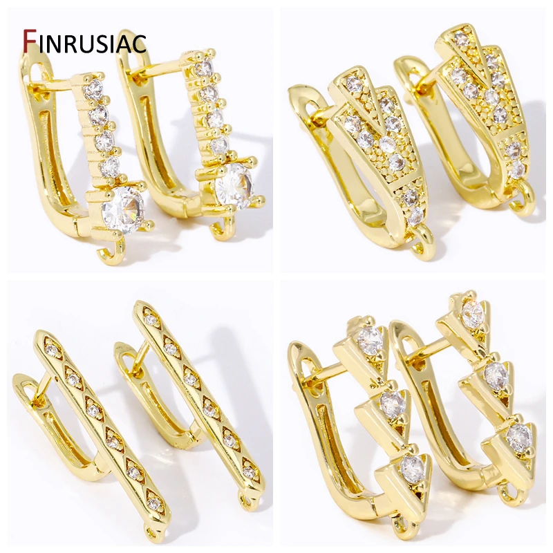 Trendy 18K Gold Plated Brass Shvenzy Basic Earring Hooks Earwire Fixture For DIY Handmade Women Zircon Earrings Making Findings