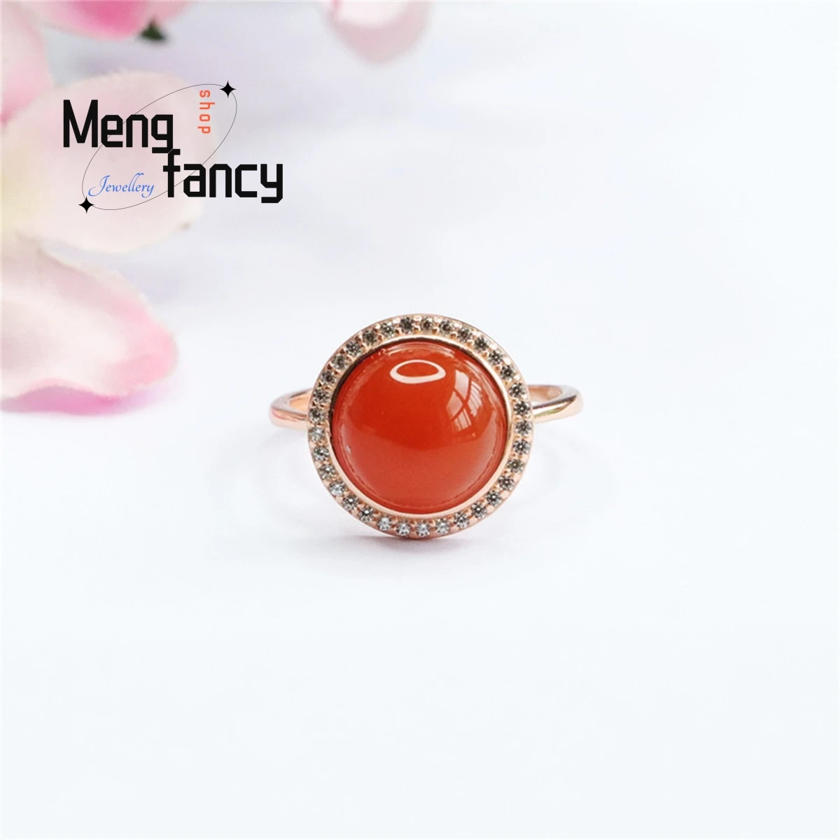 

Natural S925 Silver Inlaid Southern Red Agate Full Color Round Ring Simple Elegant Personalized Fashion Versatile Women Jewelry