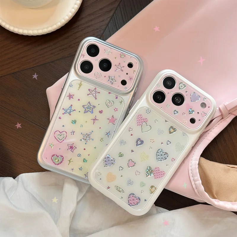 Graffiti Gold Foil Heart Pattern Double Layer Soft TPU Shockproof Anti-drop Anti-fingerprint Phone Case for iPhone 17 Pro Max