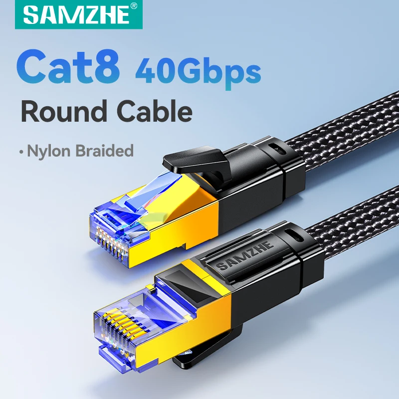 SAMZHE Gaming/4K High-Speed Cat8 40Gbps 2000MHz Bandwidth 30AWG Braided Network Cable Gold Plated Shielded for Router/PC/Laptop