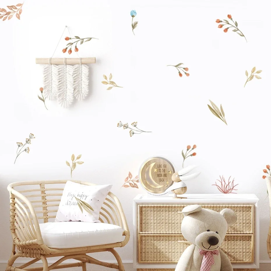 Boho Flowers Wall Stickers Child Watercolor Bedroom Living Room Home Decor Art Eco-frienly Removable Decals PVC Murals image 6