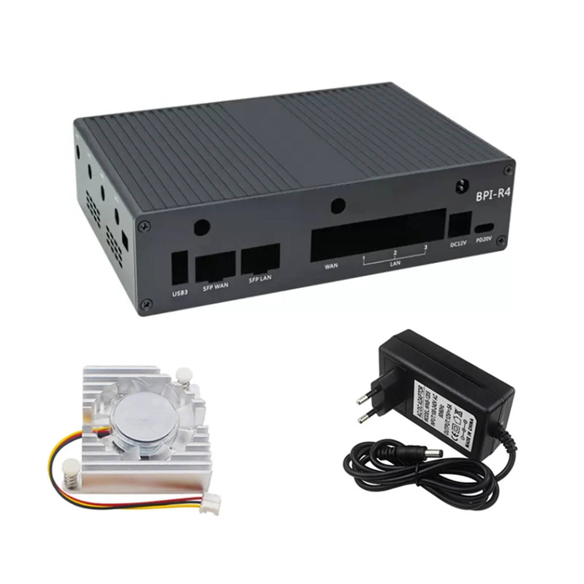 For Banana Pi -R4 Aluminum Case with Fan 12V 5A DC Power Supply for R4 Development Board Accessories EU PLUG