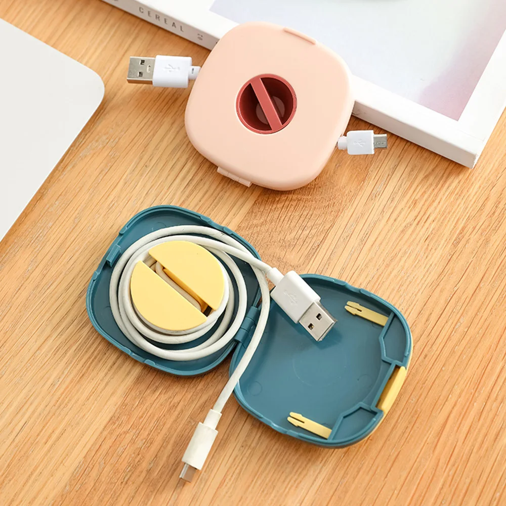 Portable Round Rotatable Data Cable Organizer Storage Box Mini Mobile Phone Charging Cable Winder Can Be Carried Cable Winder