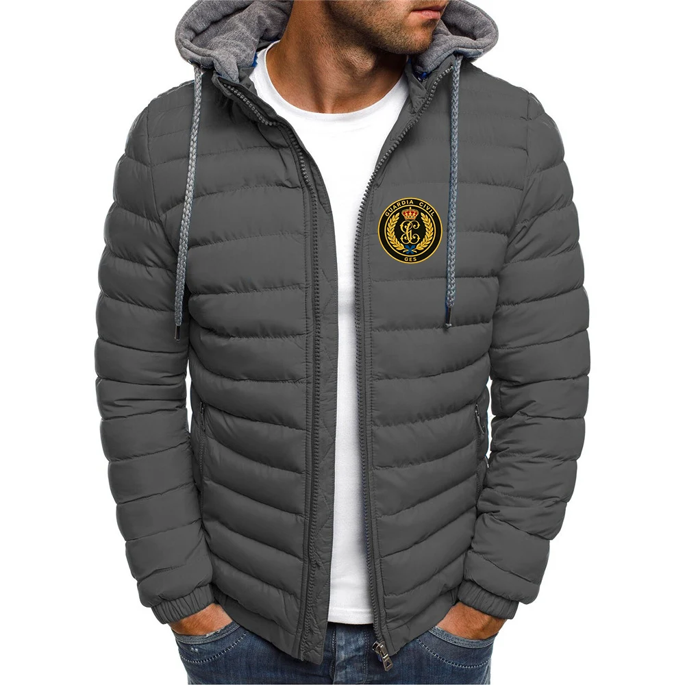 2026 Autumn And Winter Daily Commute Men's Premium Warm Hoodies Spanish Guardia Civil Logo Print Cotton-padded Jacket Coat