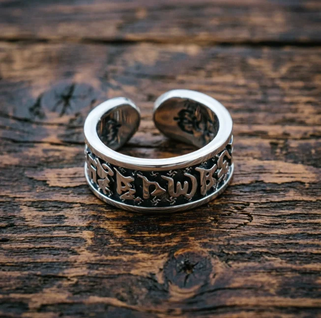 

Pure Silver Ring, Versatile for Men, Japanese and Korean Personalized Opening, Six Character True Words, Ten Thousand Character