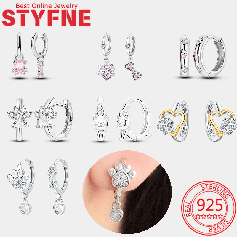 

925 Silver Women's Earrings Pink Cute Claw Cat Dog Cute Pet Earrings Simple Claw Print Exquisite Women's Jewelry Earrings