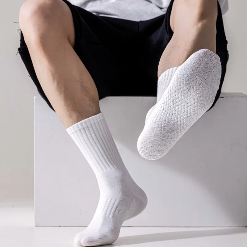 

3 Pairs White Socks Men Summer Thin Footbed Stockings Summer Breathable Sweat Absorbing Cotton Socks Men Mid Tube Athletic Socks