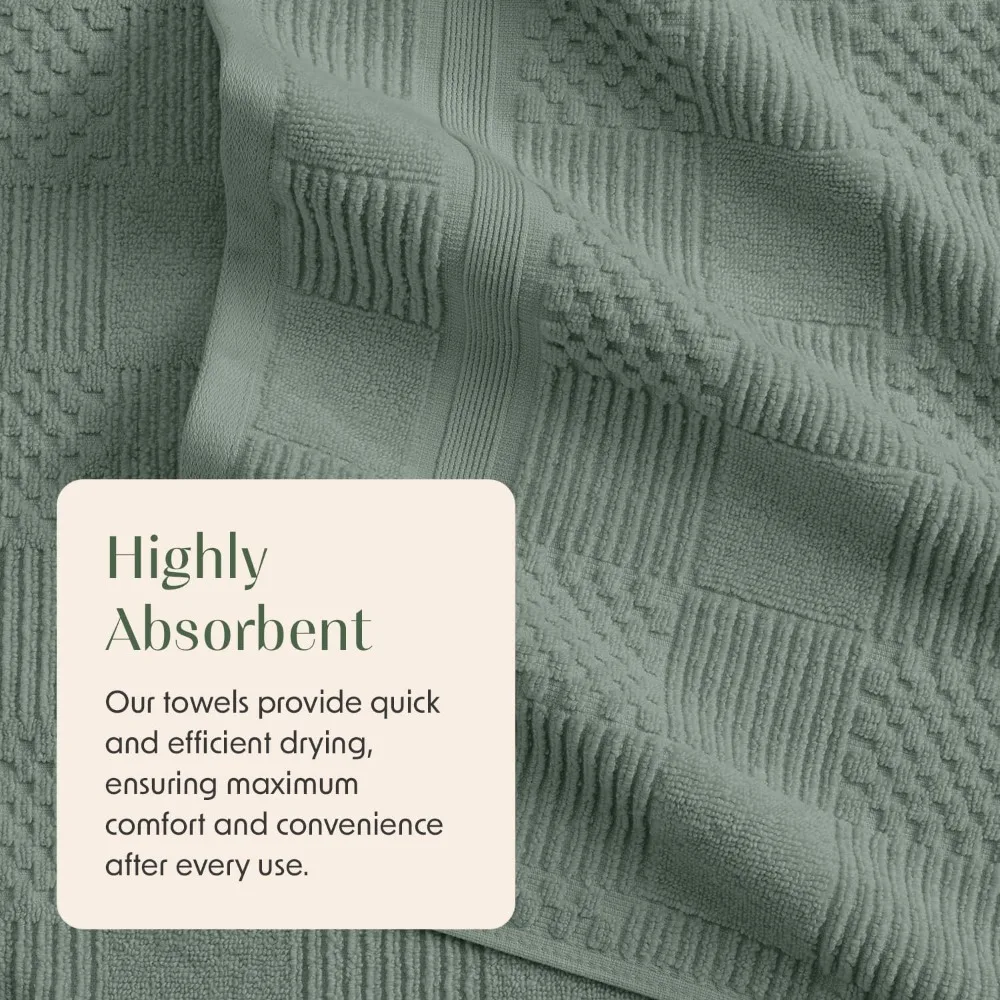طقم مناشف حمام قطنية مكون من 6 قطع - أخضر بملمس هندسي - مناشف ماصة وسريعة الجفاف للحمام #6