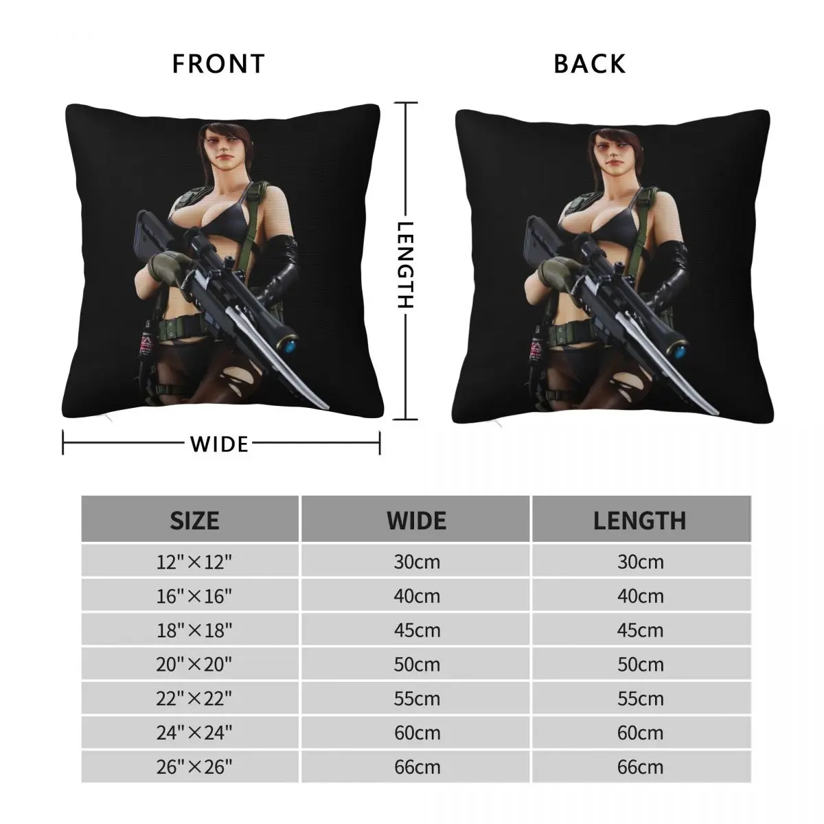 Quiet Pinup Metal Gear Solid V Square Pillowcase Polyester Linen Velvet Printed Zip Decor Pillow Case Room Cushion Cover