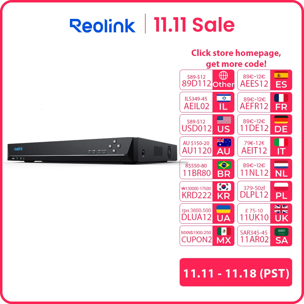 Reolink 36CH 12MP Security Camera System 2-Way Audio 4K NVR for 5MP/8MP IP Camera 24/7 Video Recording Surveillance System NVS36