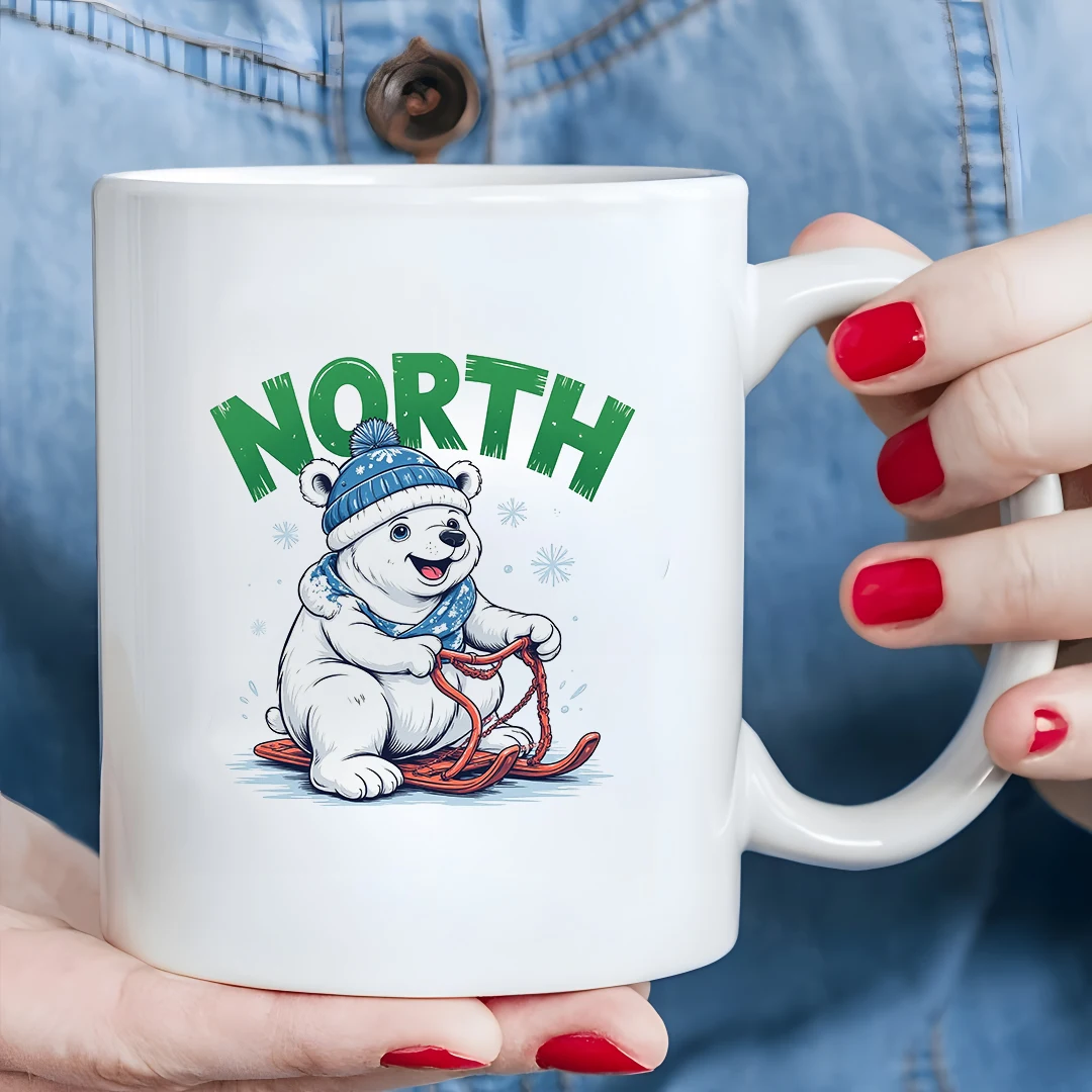 

Cartoon Polar Bear Winter Sledge 11OZ Mug Kids Hot Beverage Cup Christmas Gift Family Office Cup