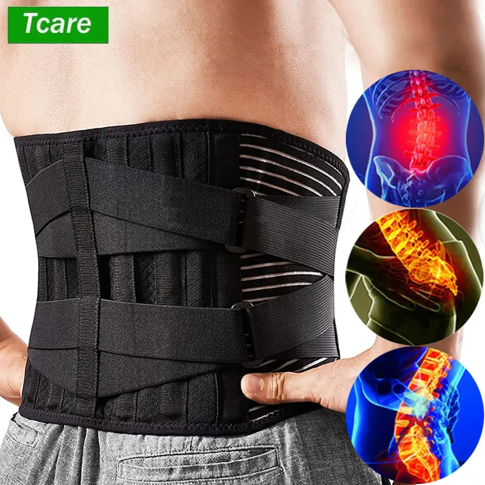 Tcare Adjustable Back Lumbar Support Belt, Waist Orthopedic Corset Men Women Spine Decompression Waist Trainer Back Pain Relief