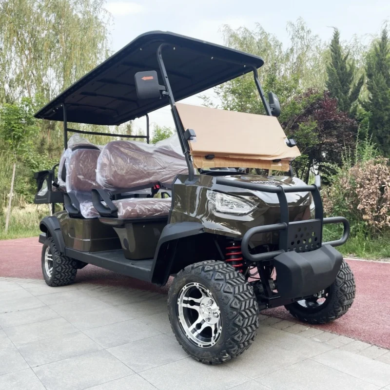 

2026 New Product Luxury Electric Golf Cart Handcart Hunting Cart Black Upholstered Seat With Headrest Folding Windshield