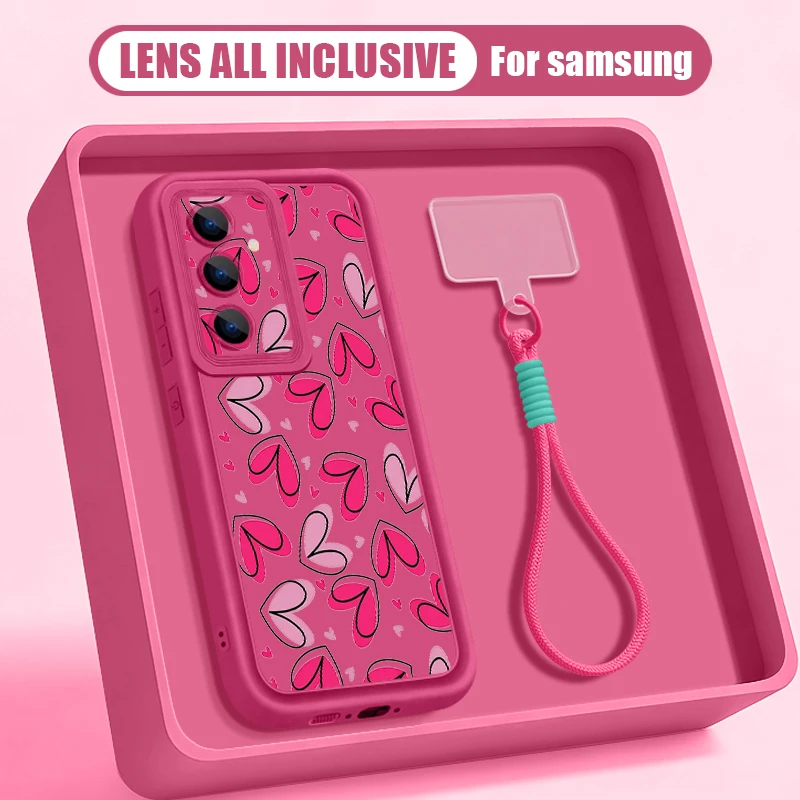 Love Hearts Pattern Lanyard Phone Case For Samsung Galaxy S26 S24 S23 S22 Ultra S25 FE A57 A37 A27 A56 A16 A17 A26 A55 A15 Cover