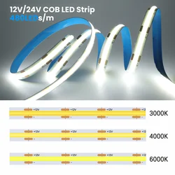 DC 12V 24V COB LED Strip 8MM 480LEDs/m High Density Flexible COB LED Tape Light Bar 0.5m 1m 2m 3m 4m 5m Ribbon Cabinet Light