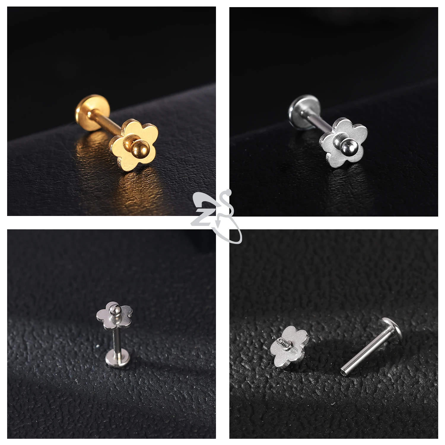 ZS 1PC Gold Color Stainless Steel Lip Stud Crystal Monroe Lip Labret Piercing Cross Heart Snake Star Butterfly Cartilage Earring