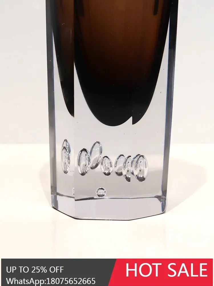 MJY Modern Light Luxury Amber Glass Ornament Thick Glass Flower Vase Decoration