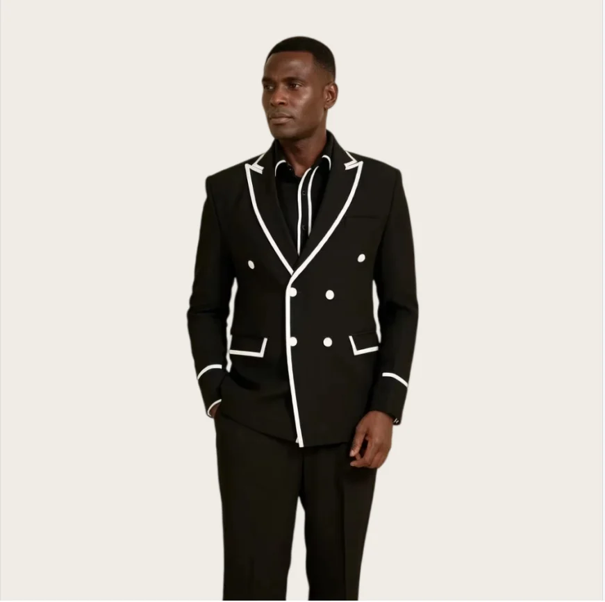 Luxury Suits for Men Black Double Breasted Piping Details 2 Pieces Wedding Mix Match Separates Blazer for Man Formal Tuxedo