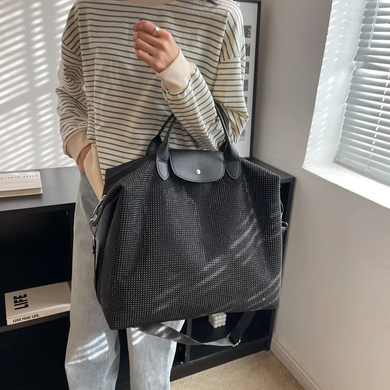 Rhinestone Nylon Large Tote Women Fashion Big Package Lady Handbag Anti-tear Simple Leisure Woman Shoulder Bag female Fitness