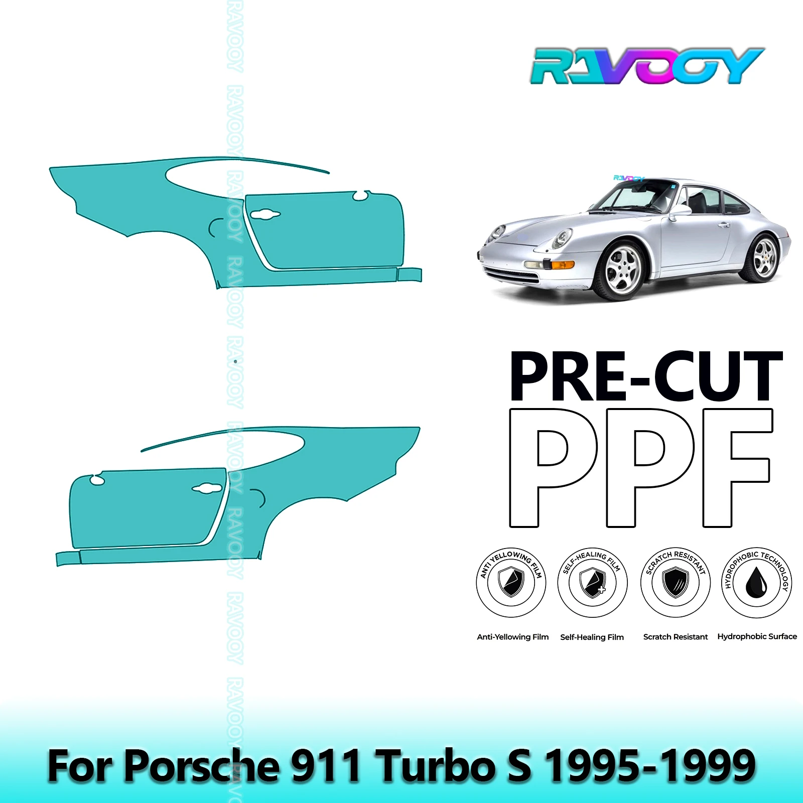 

For Porsche 911 Turbo S 1995-1999 8.5mil Clear Matte Pre-Cut PPF Door & A/B Pillar Kit TPU Paint Protection Film Set