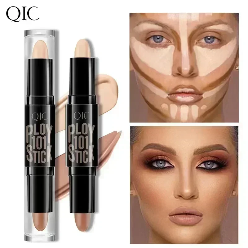 QIC Double Head Contour Stick Three-dimensional Face Brighten Skin Colour Highlight Stick Waterproof Oil-control Concealer 5.6g