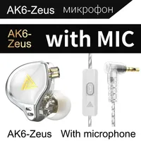 QKZ AK6-Zeus Wired Earphones Bass Dynamic Driver In Ear Earphone 3.5mm Plug Silver Plating Audio Cable Monitor Headphones
