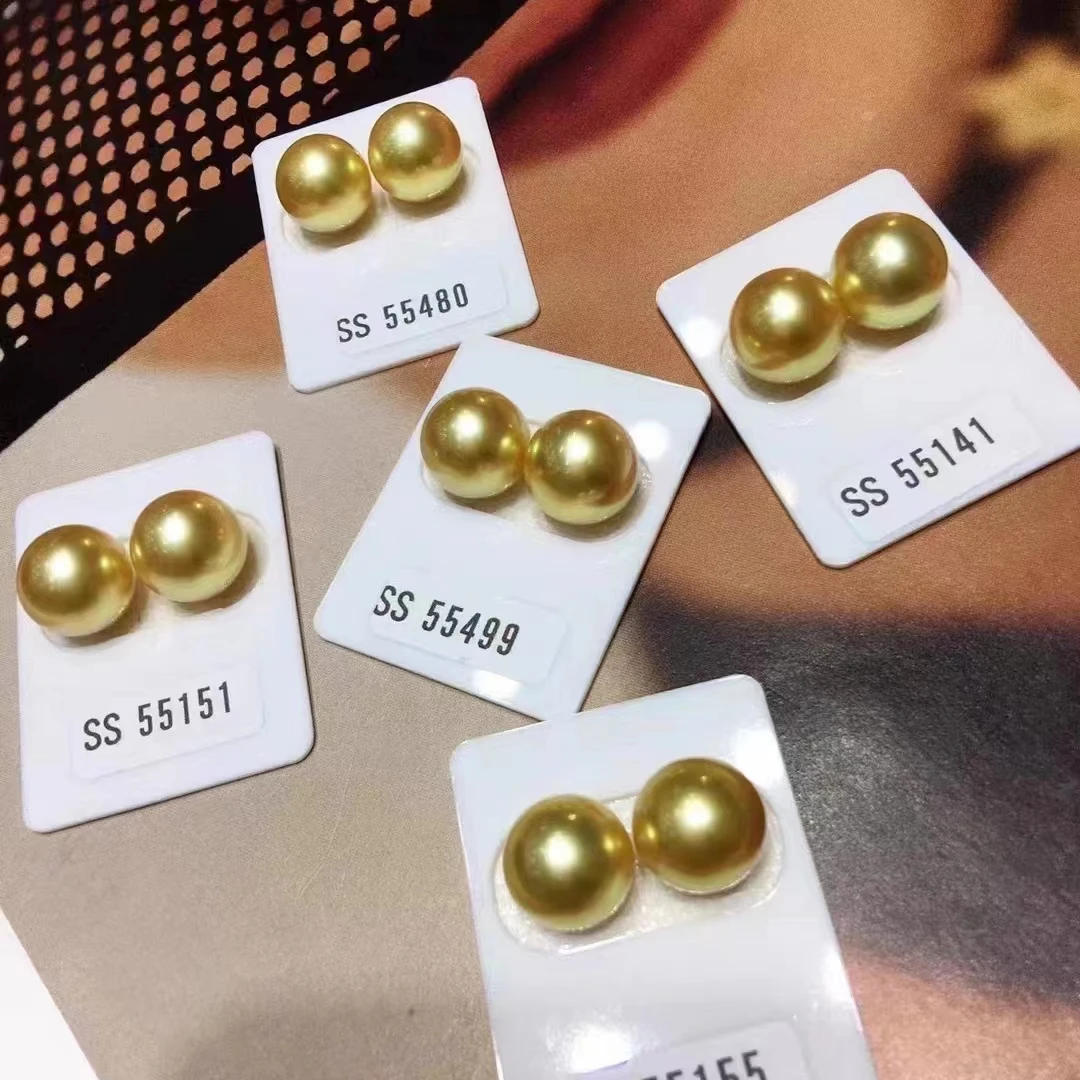 Authentic Match Pair AAAAA+10-11mm Round Bulk Gold Nanhai Pearl Half Diamond