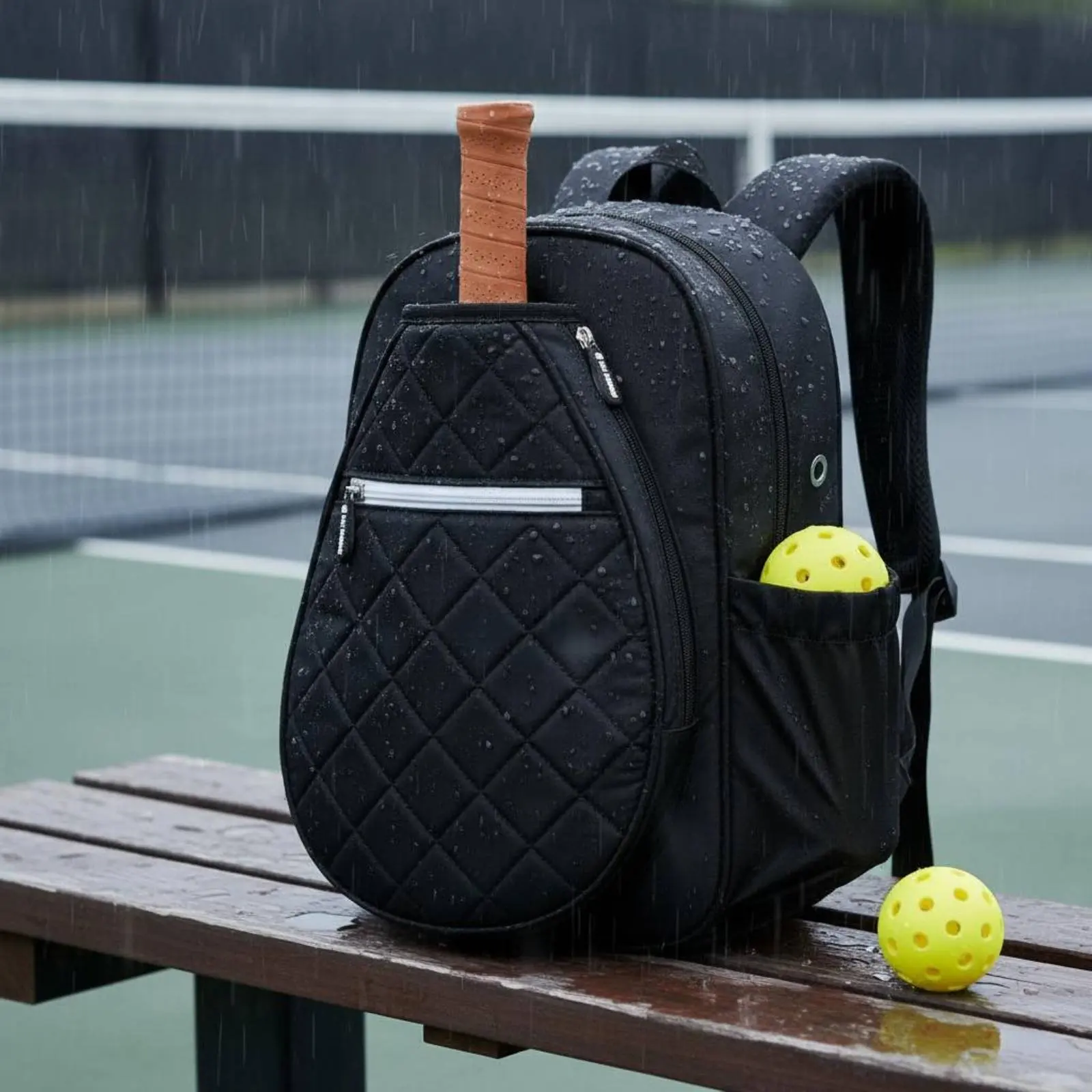 Quilted Pickleball Backpack Lightweight Pickleball Paddle Bag Sports Backpack Shoe Compartment Breathable Rear Panel for Women view 6