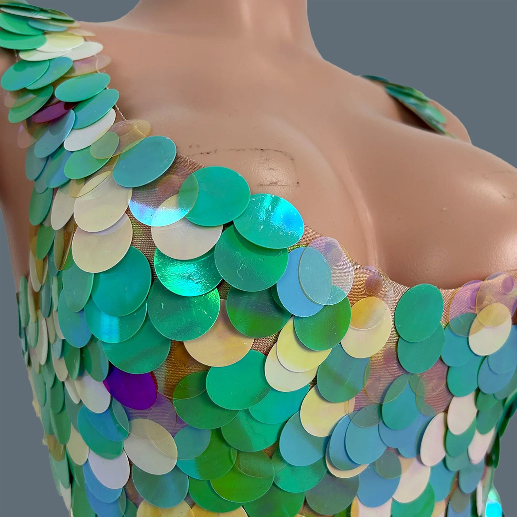 Designer Sparkly Sequins One Leg Jumpsuit Club Showgirl Stage Performance Wear Event Dance Show Streamer Bodysuit Renyudantuiku view 5