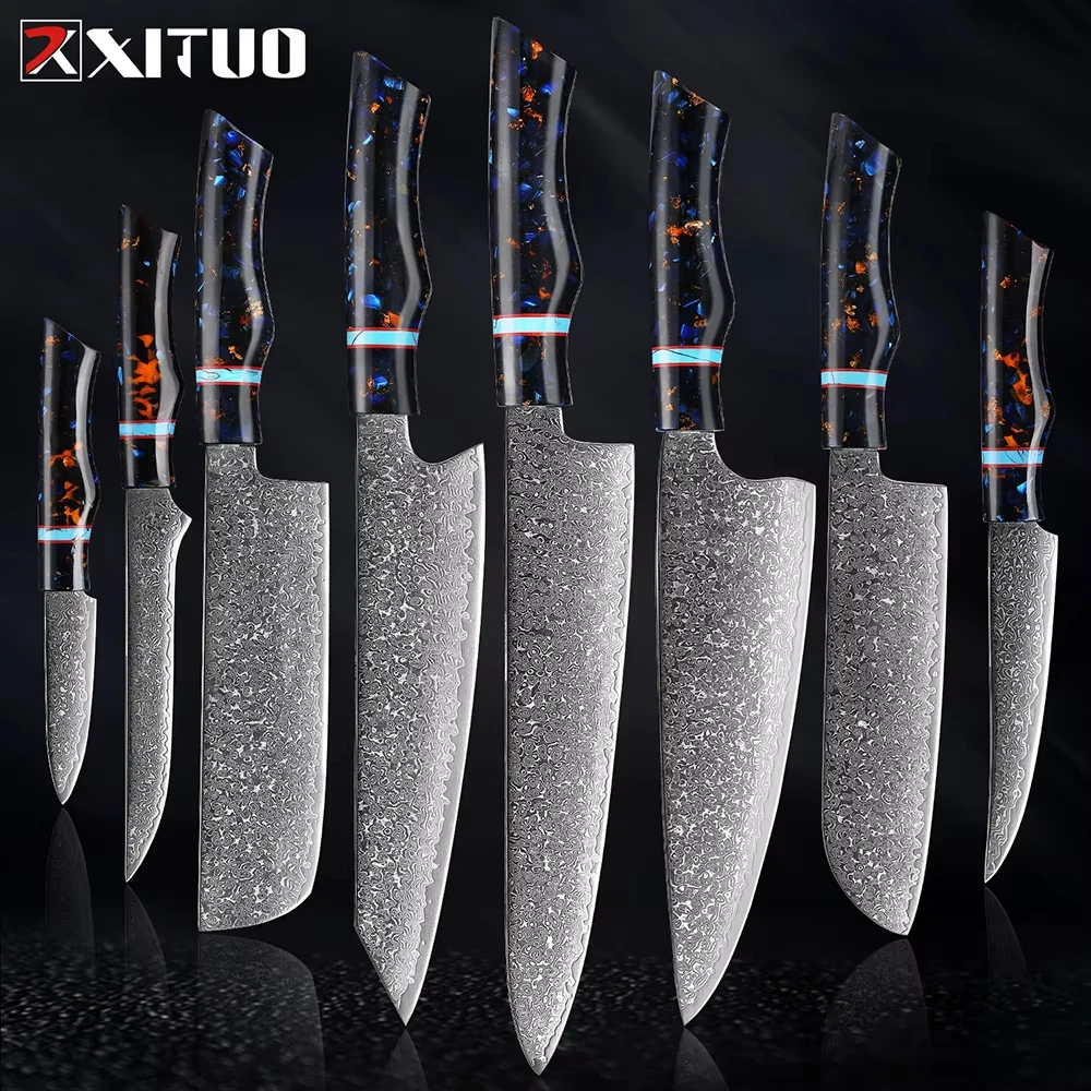 XITUO Kitchen Knives Set Japan VG10 Damascus Steel 1-8pcs Chef Knife Gift Sharp Full Tang Slicing Cleaver Santoku Utility Tools