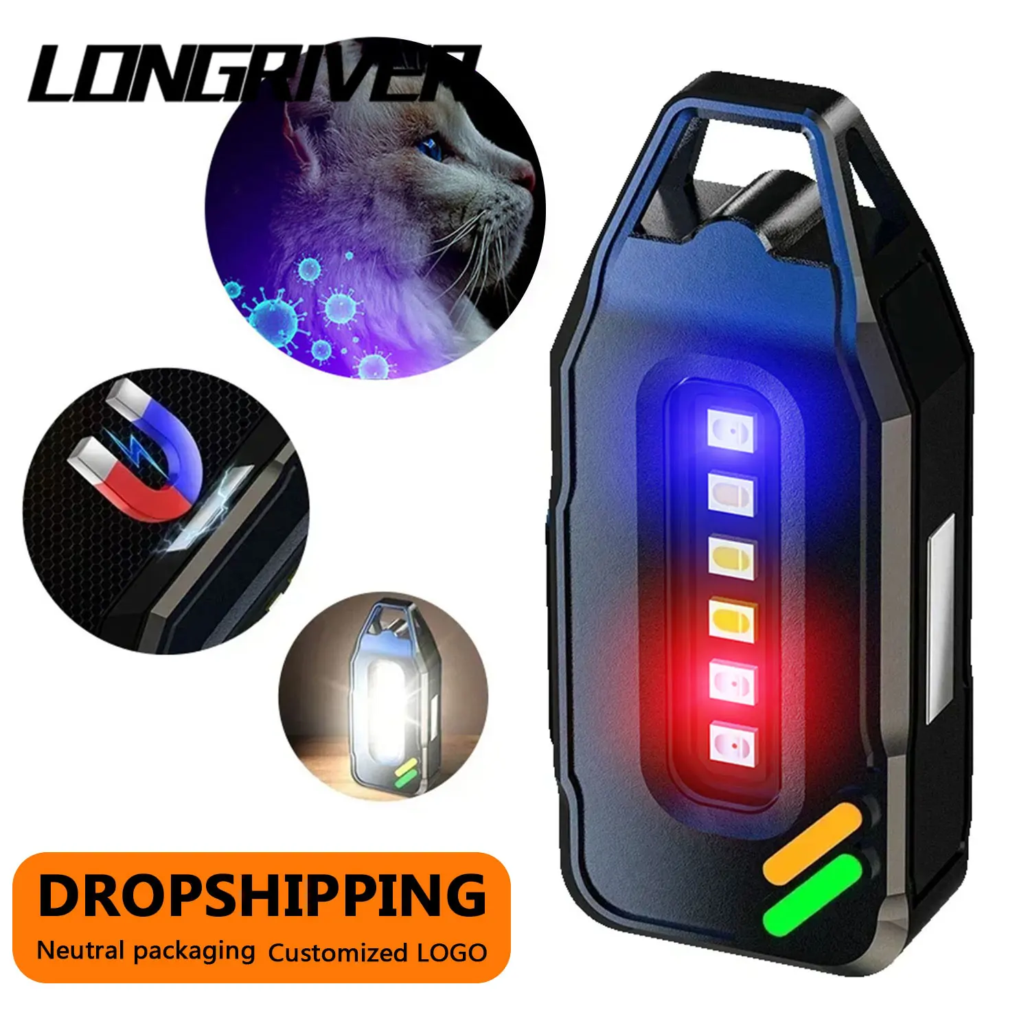 LONGRIVER YSD03 Keychain Flashlight EDC Flashlight Rechargeable Super Bright 600LM Keychain Light Mini Magnetic Work Light