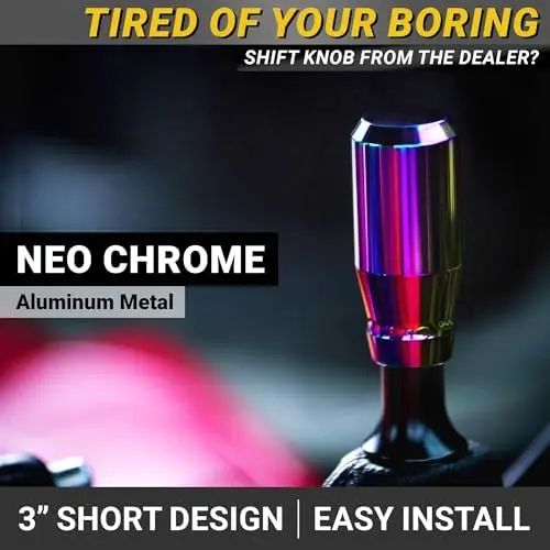 

Premium Neo Chrome Shift Knob with 4 Adapters – Fits M8, M10, M12, 4/5/6 Speed Manual & Auto – JDM Style Aluminum Shifter