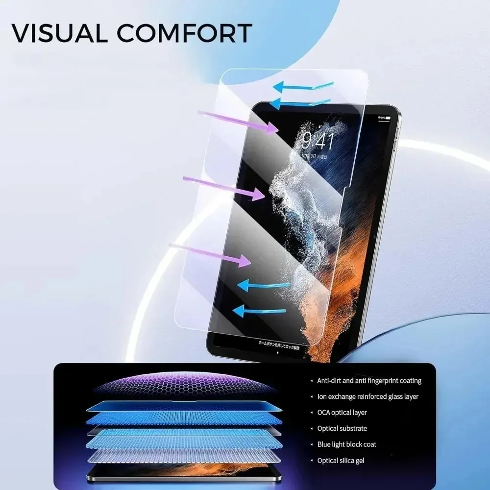 طبقة حماية مضادة للضوء الأزرق لجهاز iPad A16 2025 Air 11/13 بوصة M3 M2 سهلة التركيب واقيات شاشة من الزجاج المقسى لجهاز iPad 11