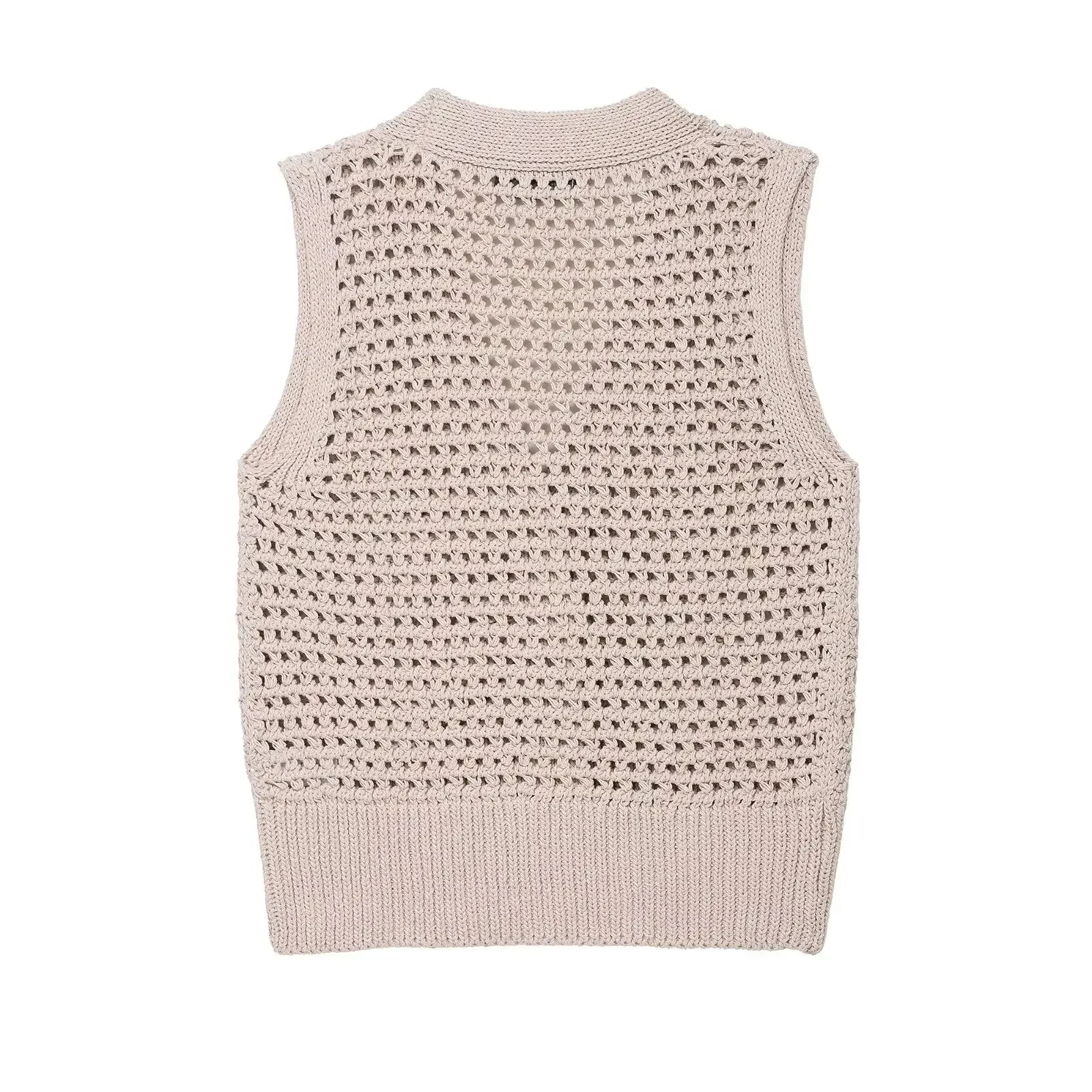 2025 nuove donne moda scollo a V senza maniche scava fuori maglia all'uncinetto maglione femminile chic cardigan gilet top