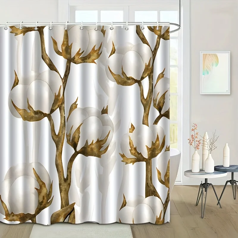 

Botanical Tree Branch Cotton Shower Curtain Waterproof Bathroom Curtain Decor Rustic Farmhouse Style Large 180x180cm Natural Wal