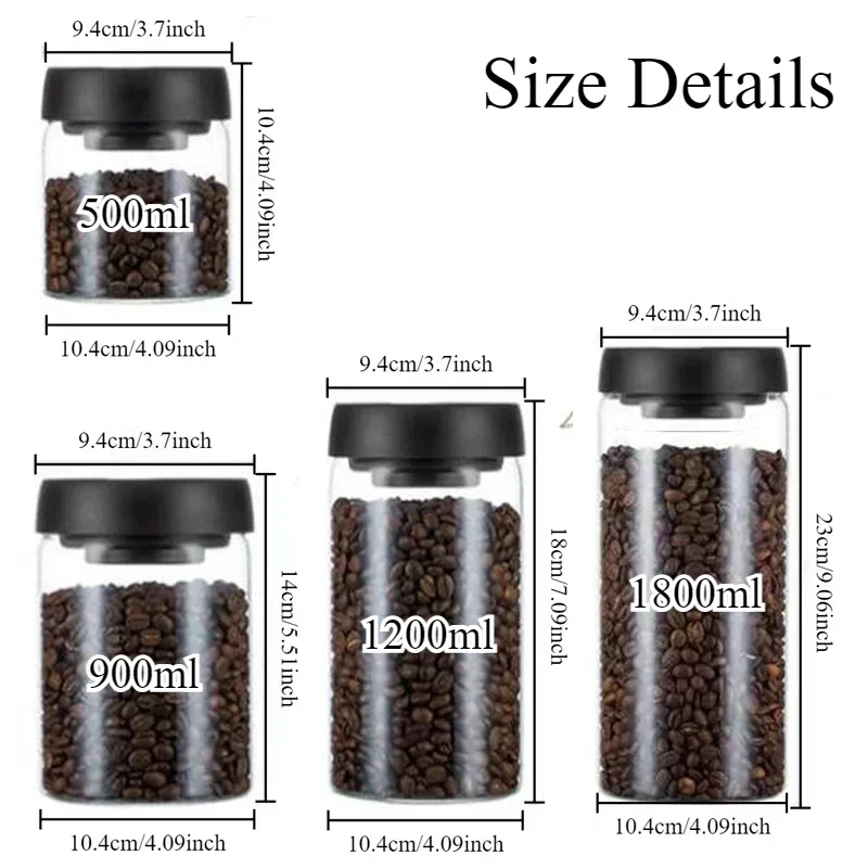 1PC Glass Storage Jar Coffee Canisters with Airtight Lid Seal Food Storage Containers for Coffee Beans, Tea, Sugar Kitchen Tools