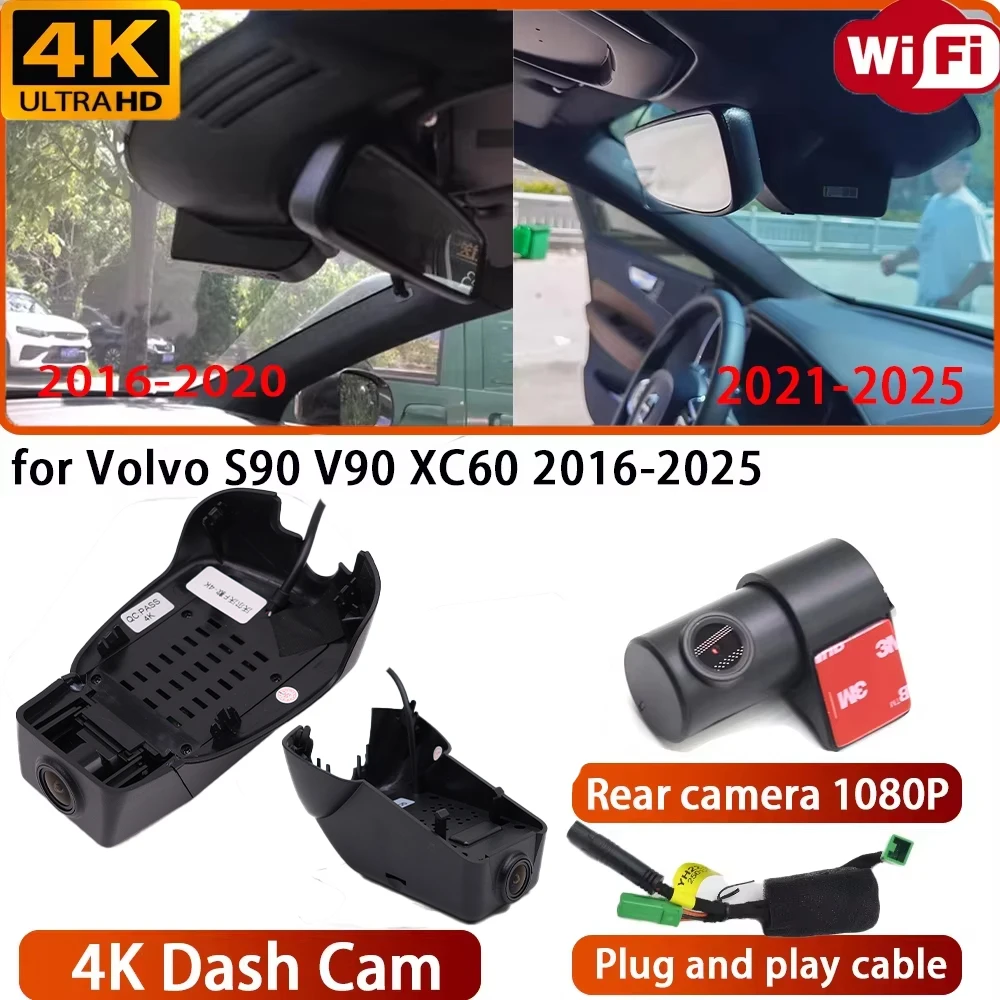 Para Volvo S90 V90 XC60 2016-2025 grabadora de vídeo 4K Sony DVR Dash Cam Wifi OEM cámara 170 °   Grabación en bucle Plug & Play gran angular