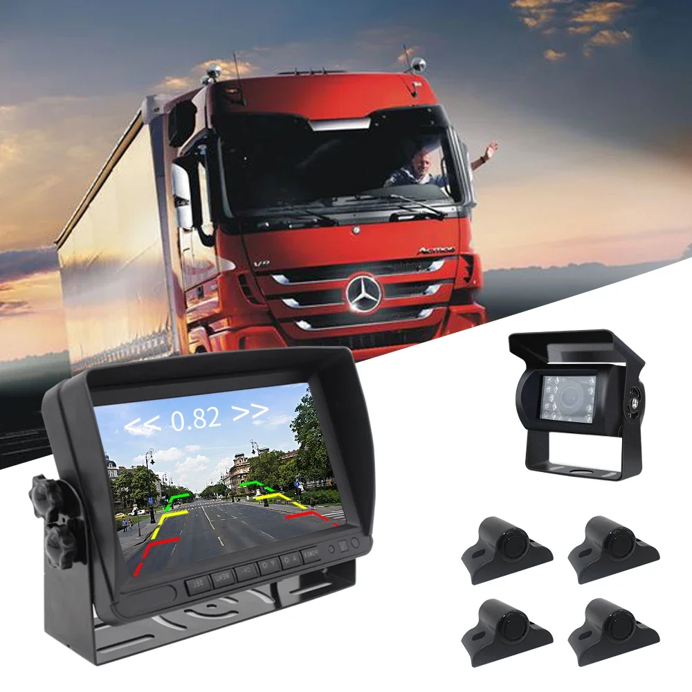 24V Reverse and 7 Inch 4 Sensors Truck Rear Parking Sensor System