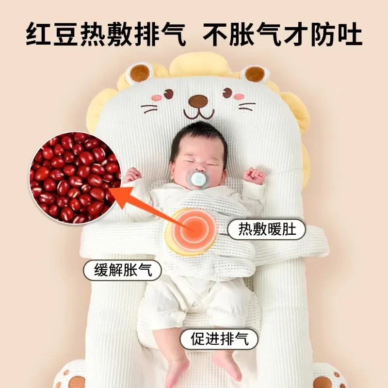 Höhenverstellbares Kinderbett mit Anti-Spuck-Rotbohnen, warmen Palmen, beruhigende Puppe, waschbar, tragbare Babybettwäsche