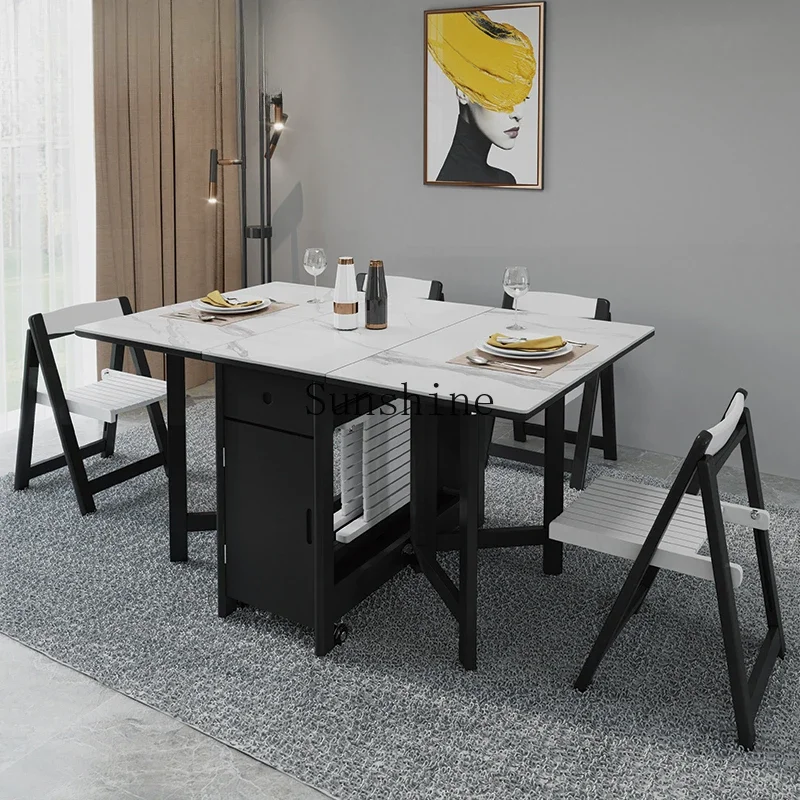 Slate folding dining table and chairs household rectangular modern simple eating table chair