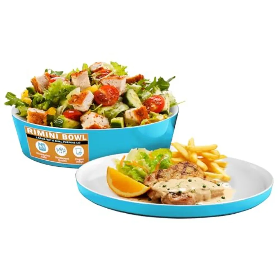 

Большая бирюзовая миска Rimini - универсальная крышка/тарелка, пригодная для мытья в посудомоечной машине, для приготовления еды, пасты, фруктов, салатов - 10,3 × 10,3 × 2,7 дюйма