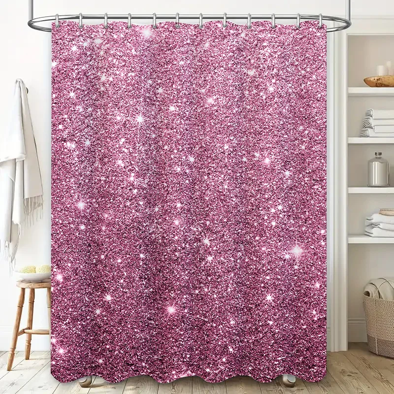 Sparkly Shower Curtain Pink Glitter Bath Rug Cover for Bathroom Decor Polyester Fabric Waterproof Room Divider 72x84 inches (183