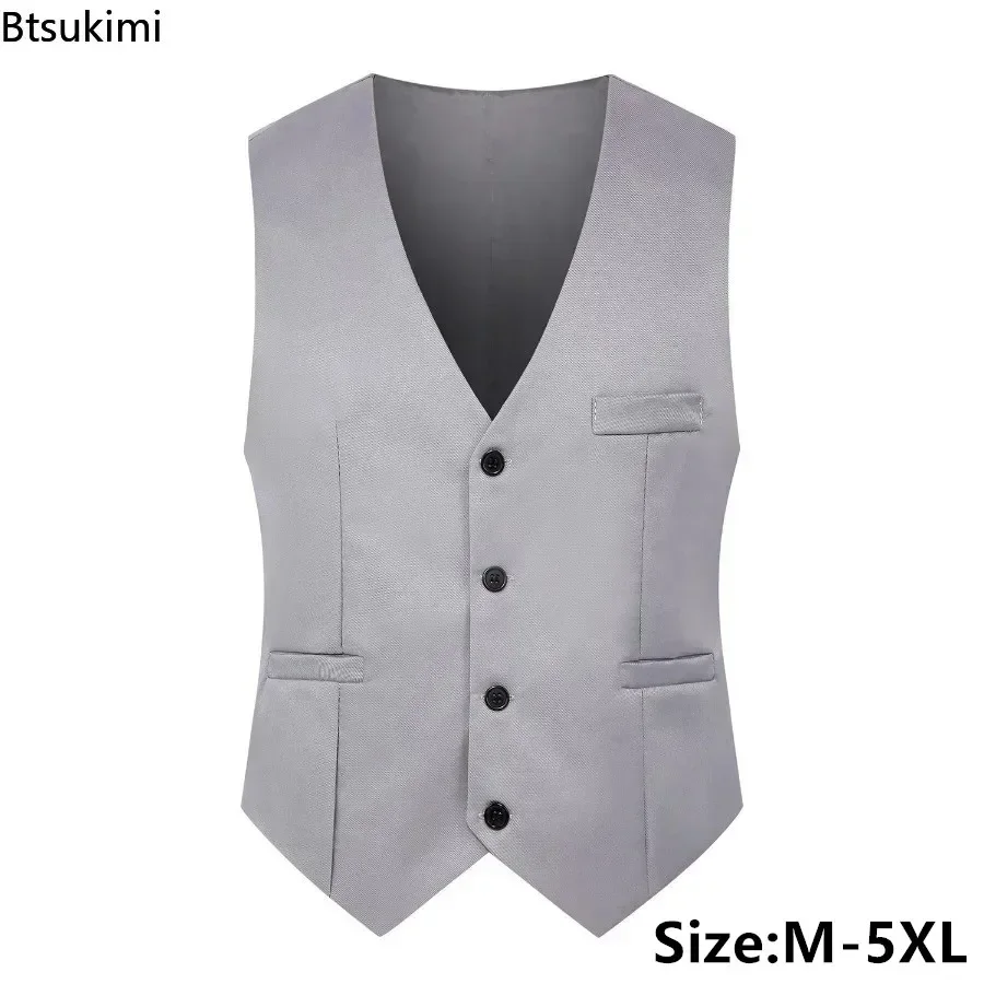 2024 Brand New Men\'s Slim Fit V-neck Dress Vest Trend Korean Style Men Handsome Suit Vest Male Formal Business Wedding Waistcoat